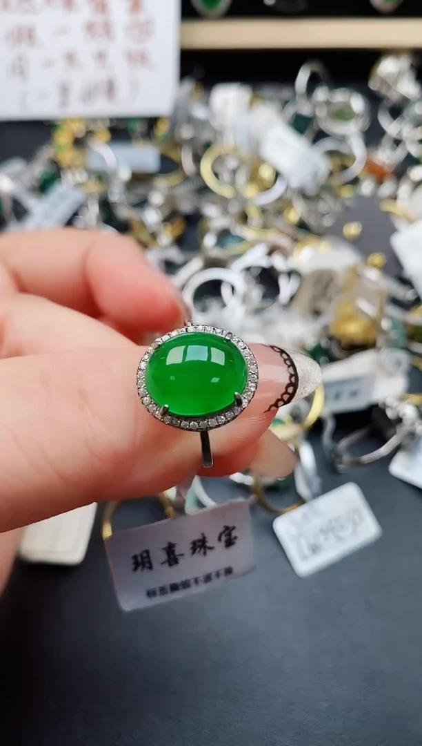 翡翠戒指银S925镶嵌5080