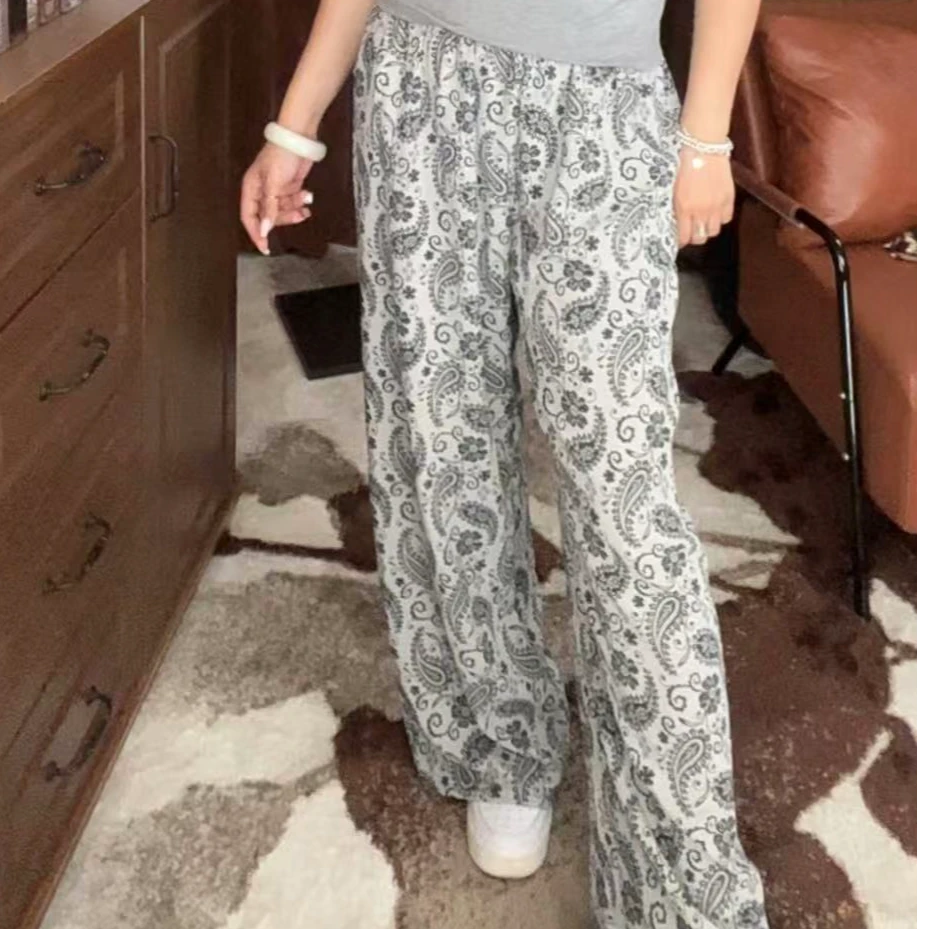 复古提花阔腿裤女时尚洋气宽松显瘦休闲直筒长裤夏季