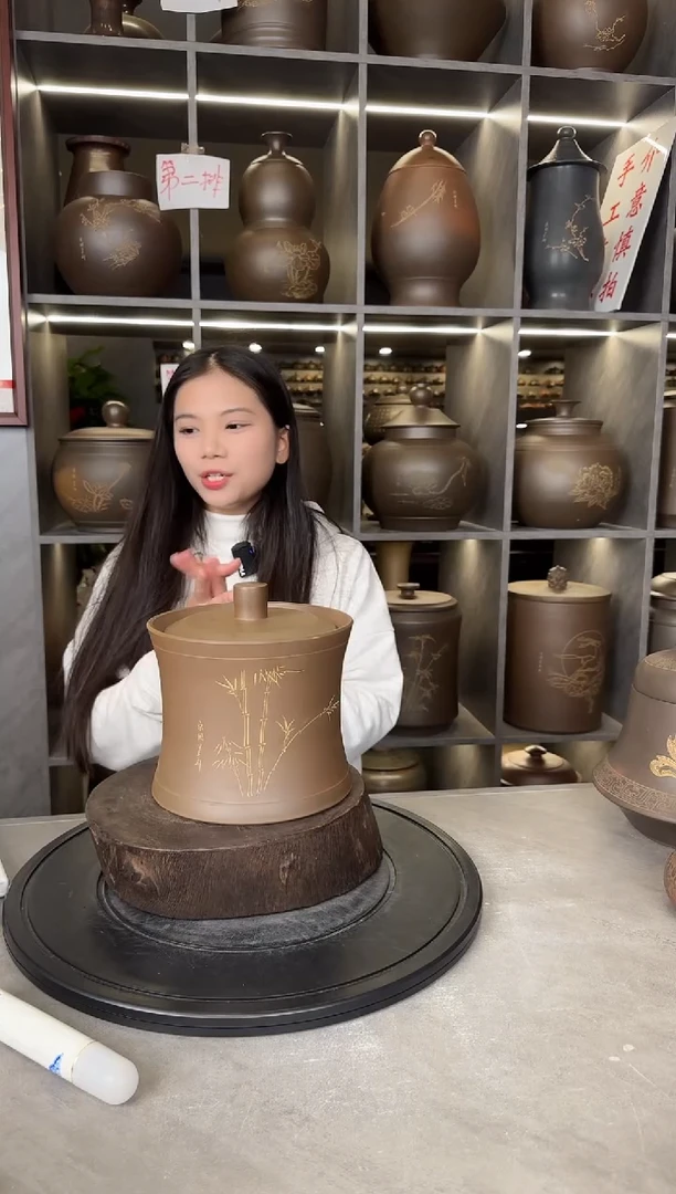 【闪购商品】罐本陶手作坭兴陶1斤装铜鼓茶叶罐手工痕迹