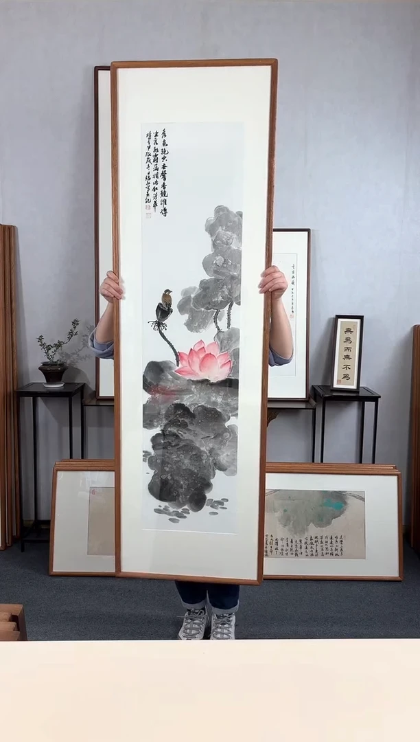 【闪购商品】国画手绘*荷花*52*172cm实木框