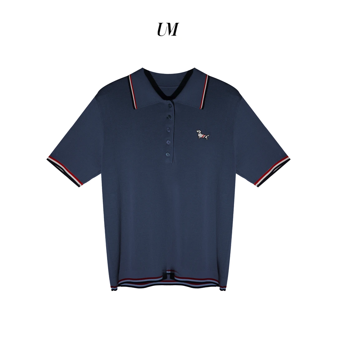 【U.M】狗子翻领蚕丝针织短袖针织polo衫