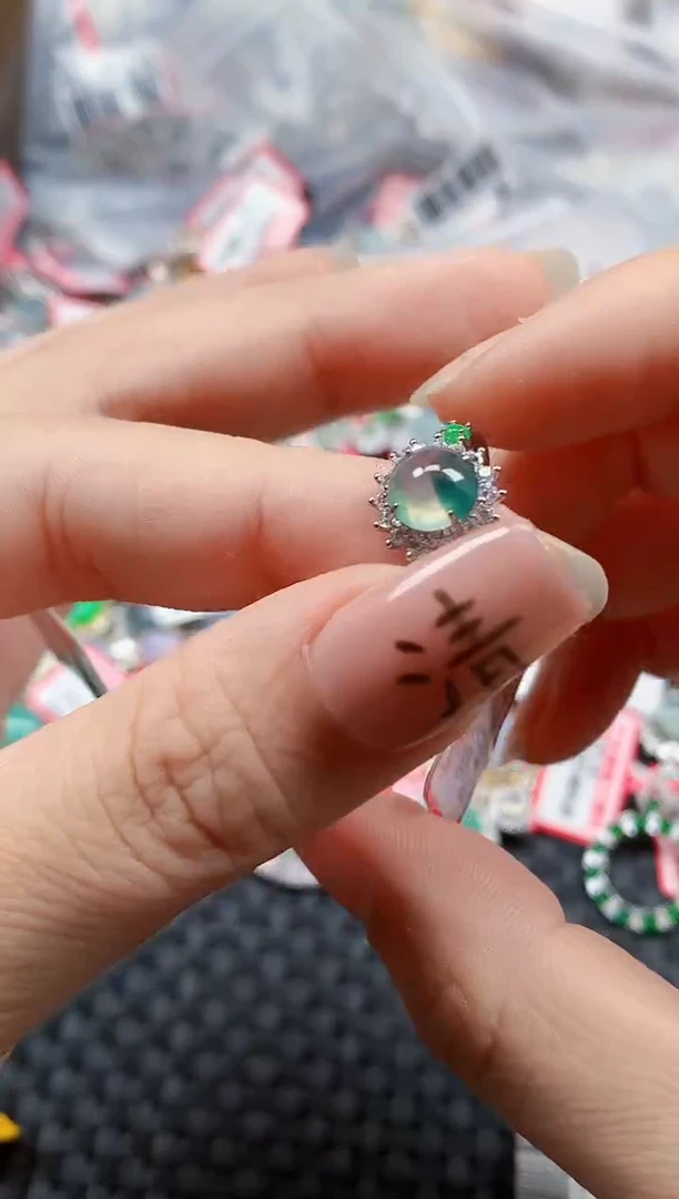 银S925镶嵌戒指翡翠天然A货缅甸翡翠