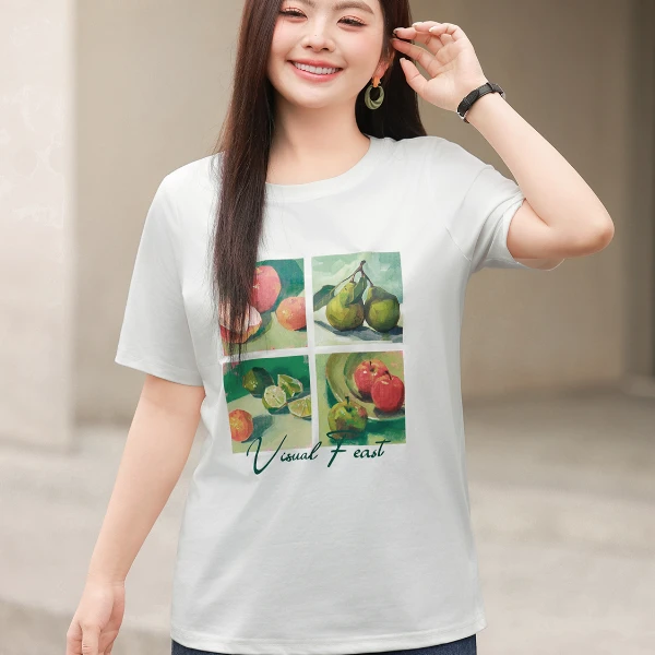 【索罗娜棉原创设计印花短袖T恤】MsShe大码女装秋装上衣K2503023