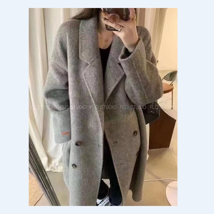 2023年新款秋冬纯色时尚气质宽松中长款大衣羊毛外套8610-22气质