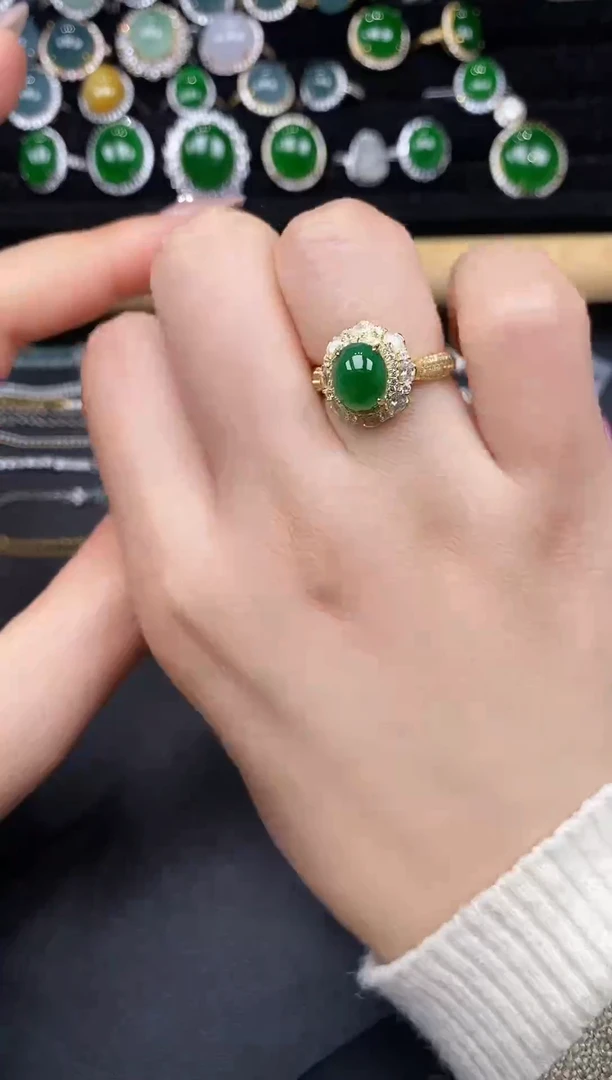 银S925镶嵌戒指翡翠37488