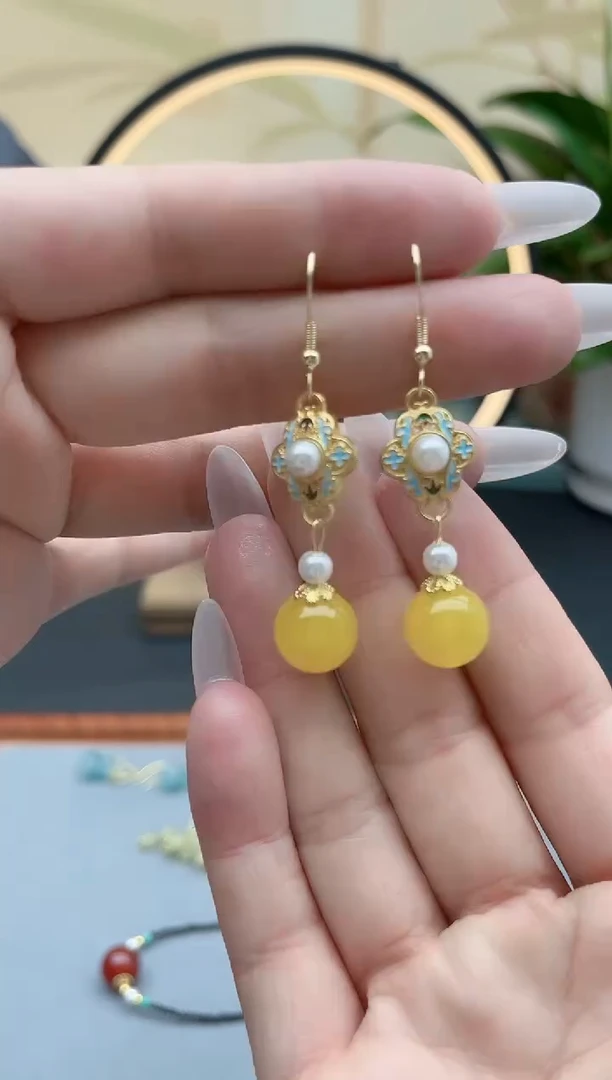 玛瑙/玉髓耳饰银S925镶嵌673