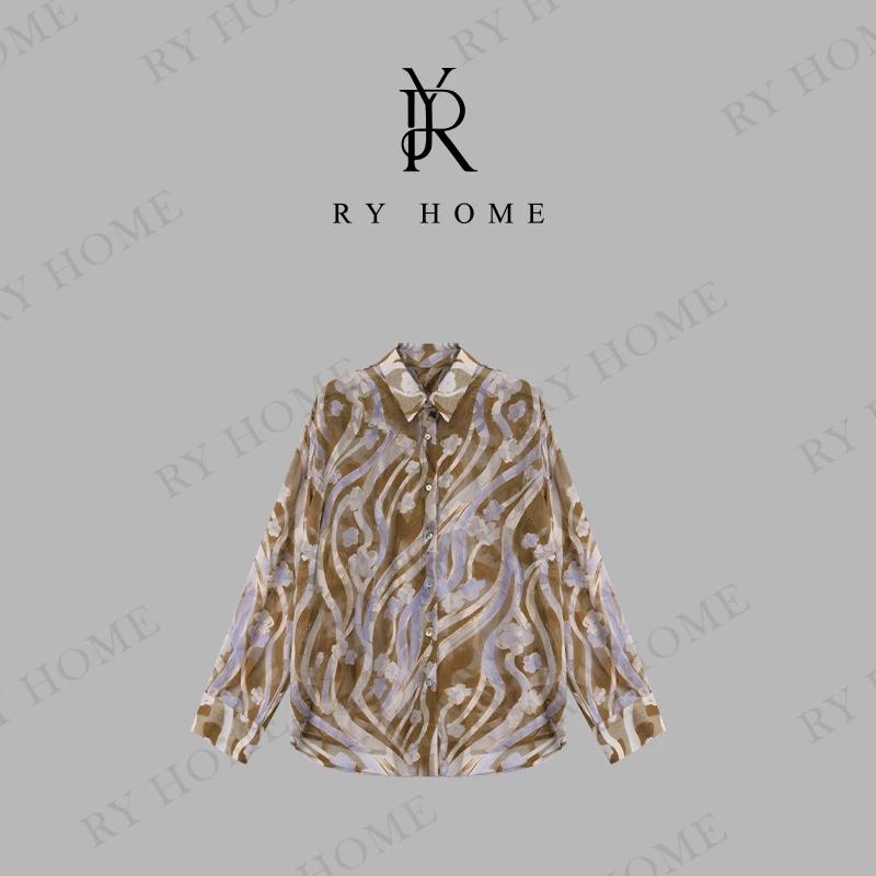 【容雨RYHOME】欧若风复古印花休闲衬衫251C1382