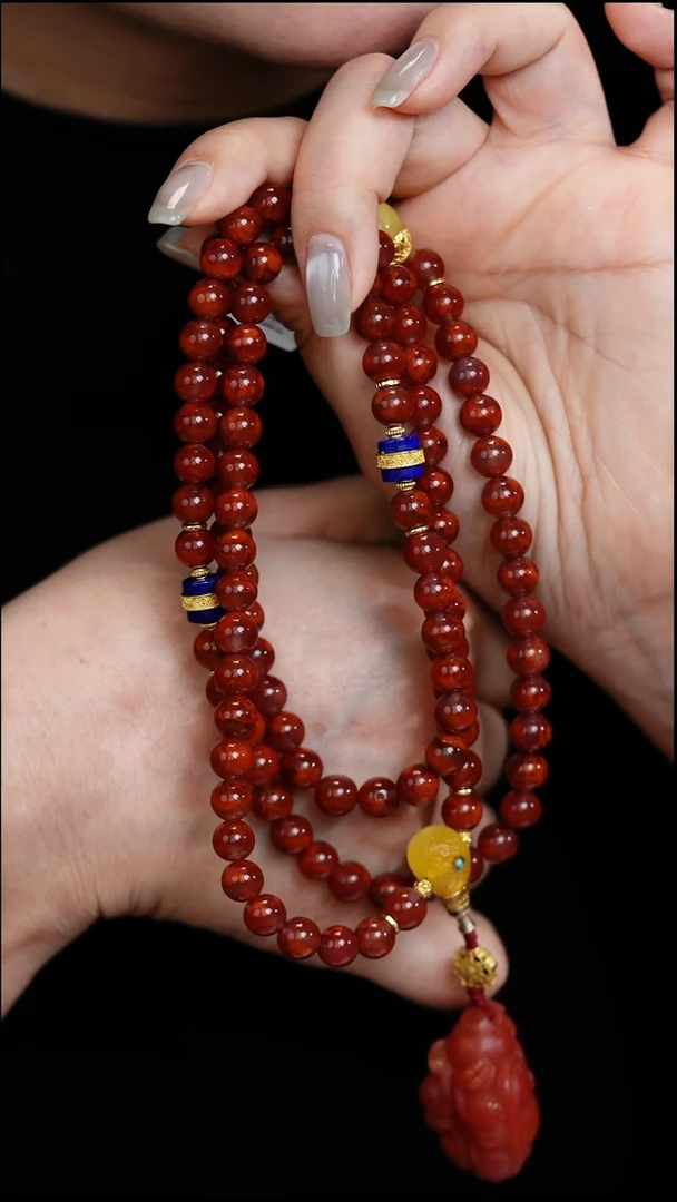 项链未镶嵌南红玛瑙九口火焰纹龙龟设计款108 卡8-9左右克重11g