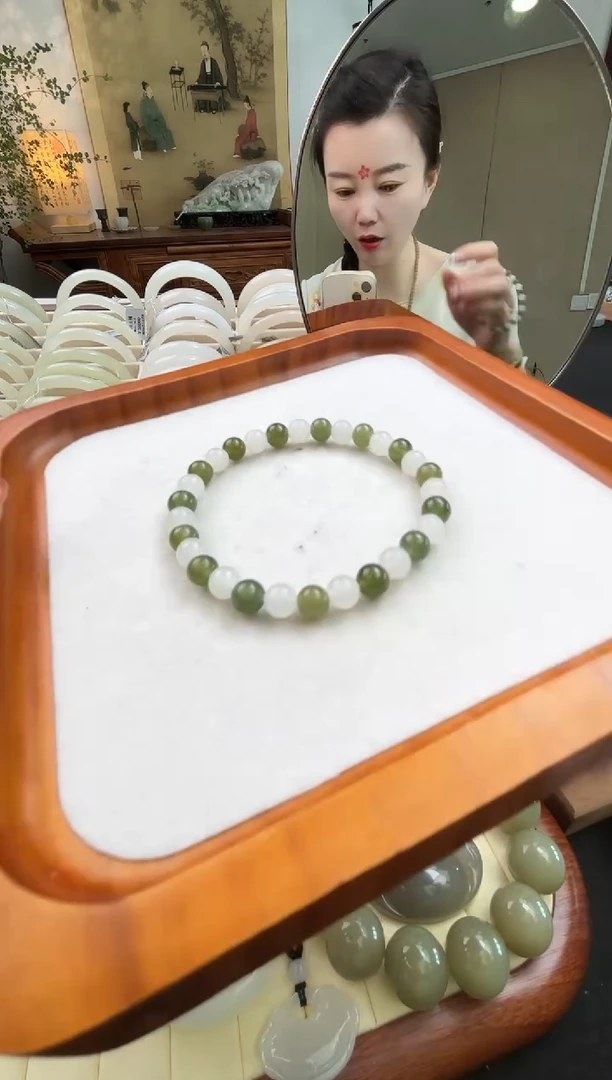 未镶嵌手链和田玉白玉加晴水手串卡6mm天然和田玉