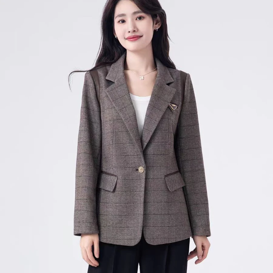格子小西装外套女春季新款韩版收腰显瘦减龄西服C570