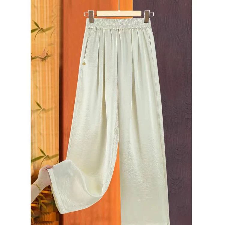 春夏新中式国风复古提花松紧腰长裤女显瘦气质垂感百搭直筒休闲裤