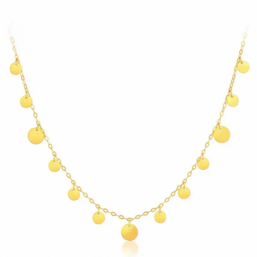 【荟万福】正品18K金Au750爆闪圆片套链可调节气质轻奢时尚百搭仙女