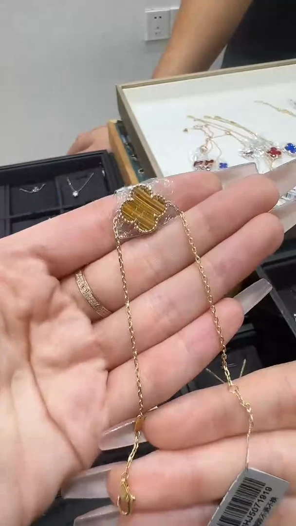 18K金镶嵌手链木变石（虎睛石）金色k黄单花手链BG
