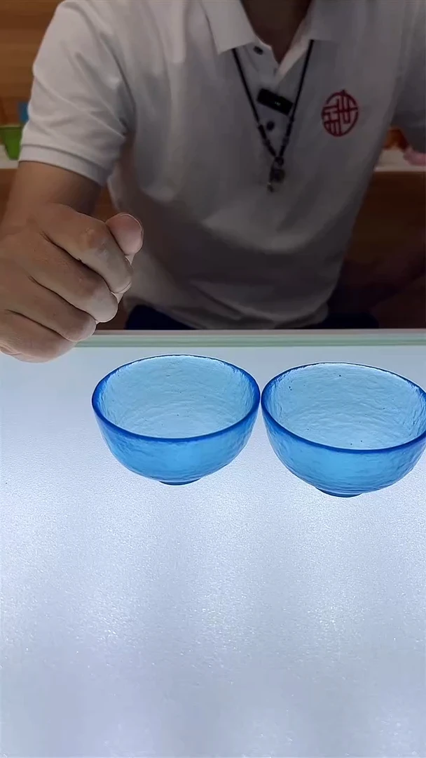 琉璃手工艺品古法琉璃蓝色茶杯一对