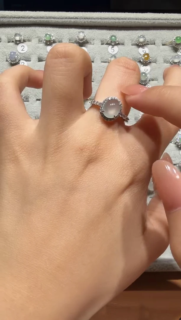 银S925镶嵌戒指翡翠缅甸A货翡翠戒指