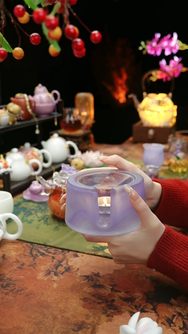 【闪购商品】紫色水晶琉璃蜡烛温茶台