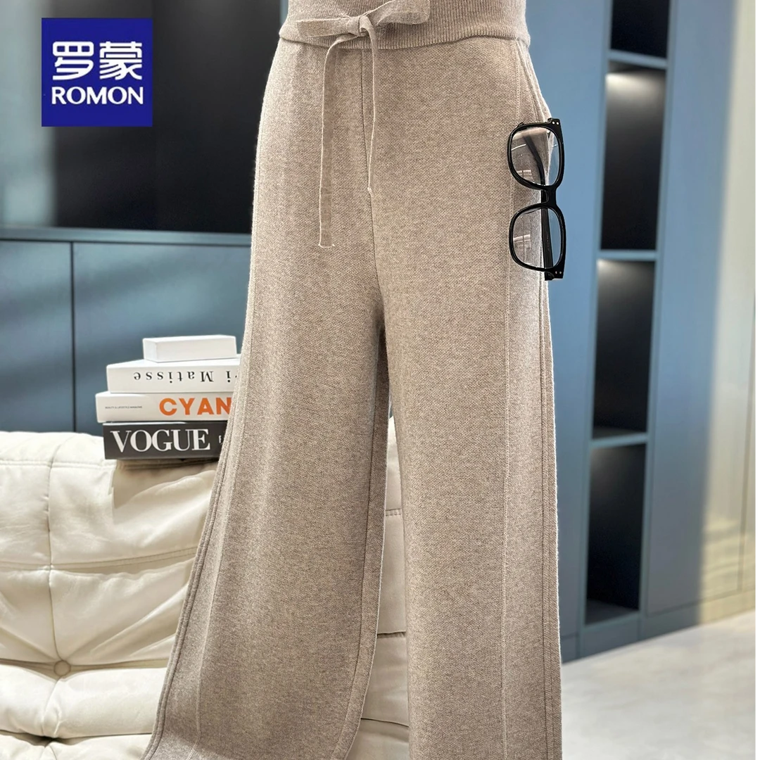 罗蒙时尚洋气妈妈装针织裤女冬季新款高腰显瘦直筒裤气质休闲裤