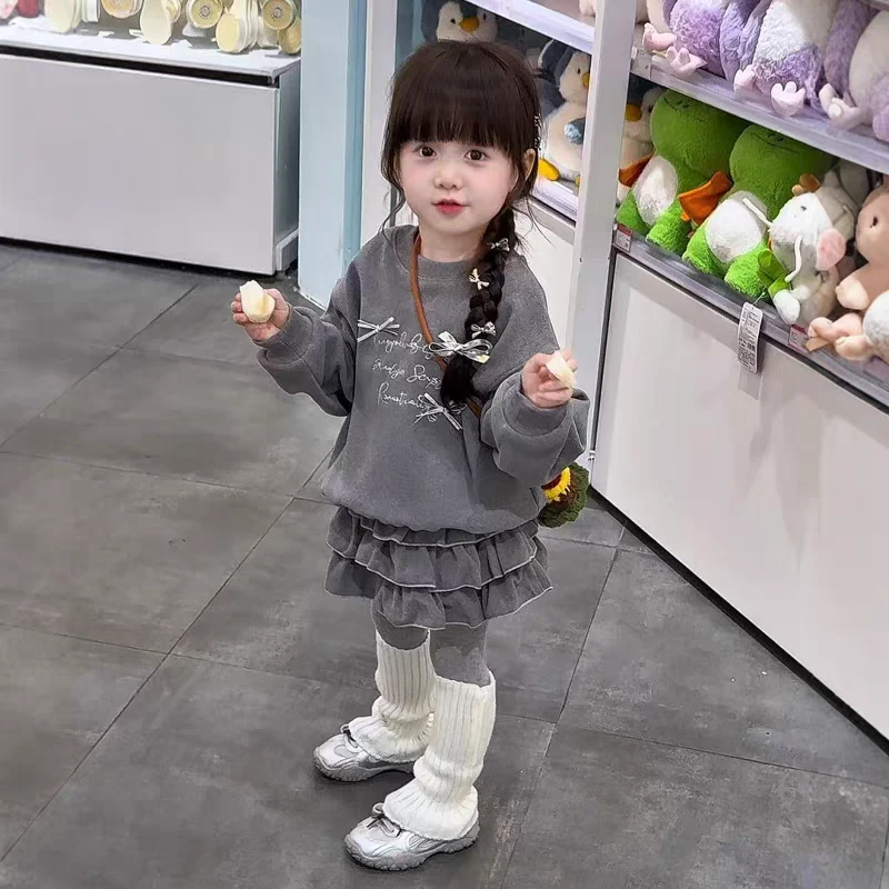 女童加绒韩系套装秋冬新款儿童宝宝洋气加绒卫衣公主蛋糕裙2025年