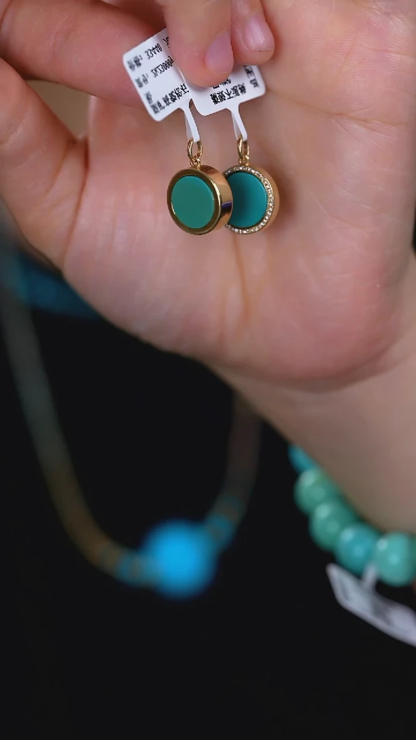 18K金镶嵌绿松石珠宝奇石平安扣014多样性发一