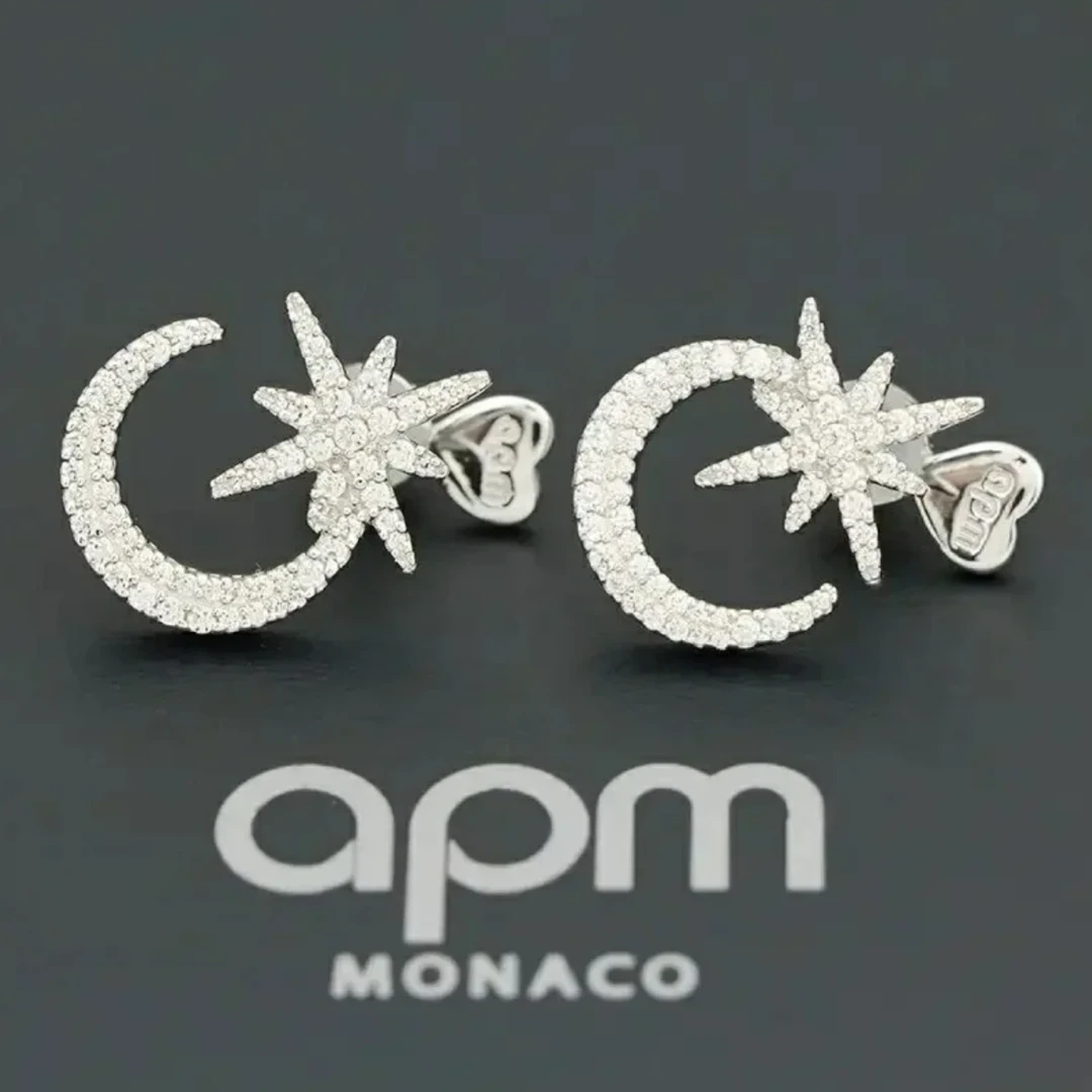 99新 APM Monaco 925银星月耳钉