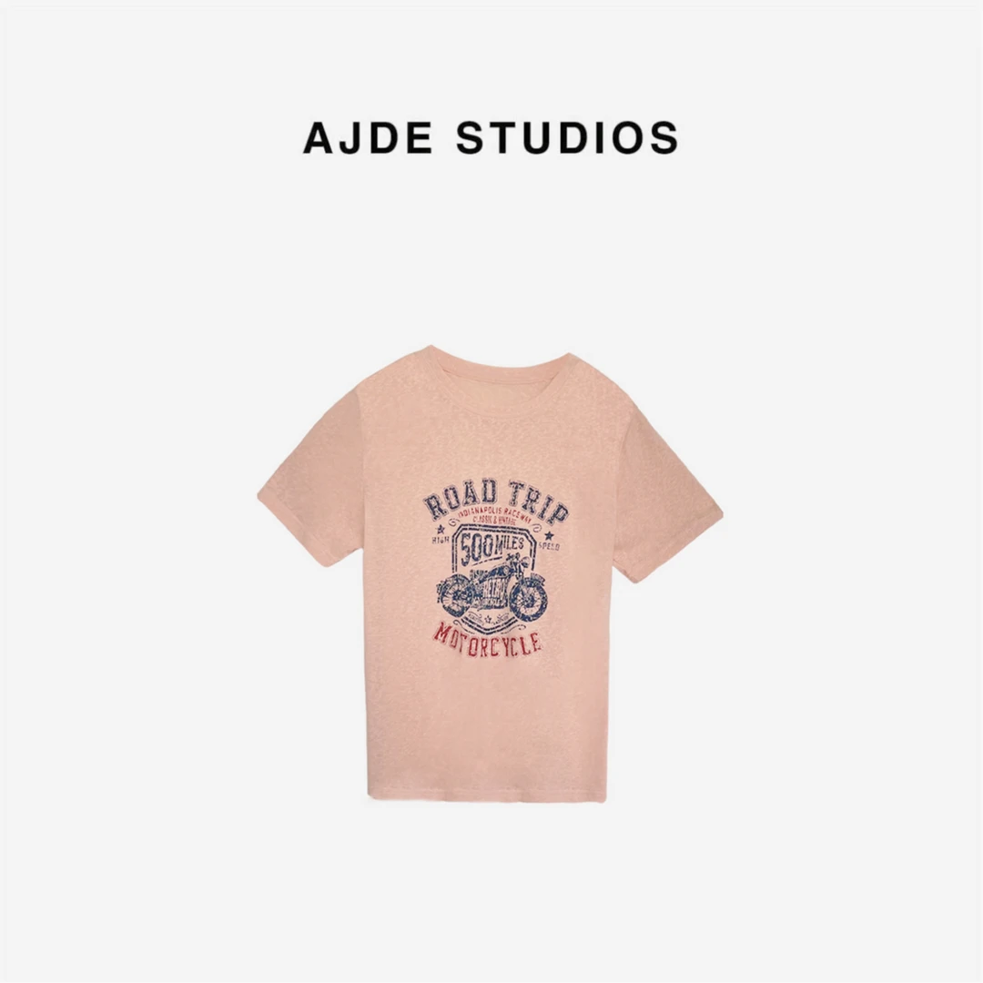 AJDE｜粉色摩托车水墨T 01