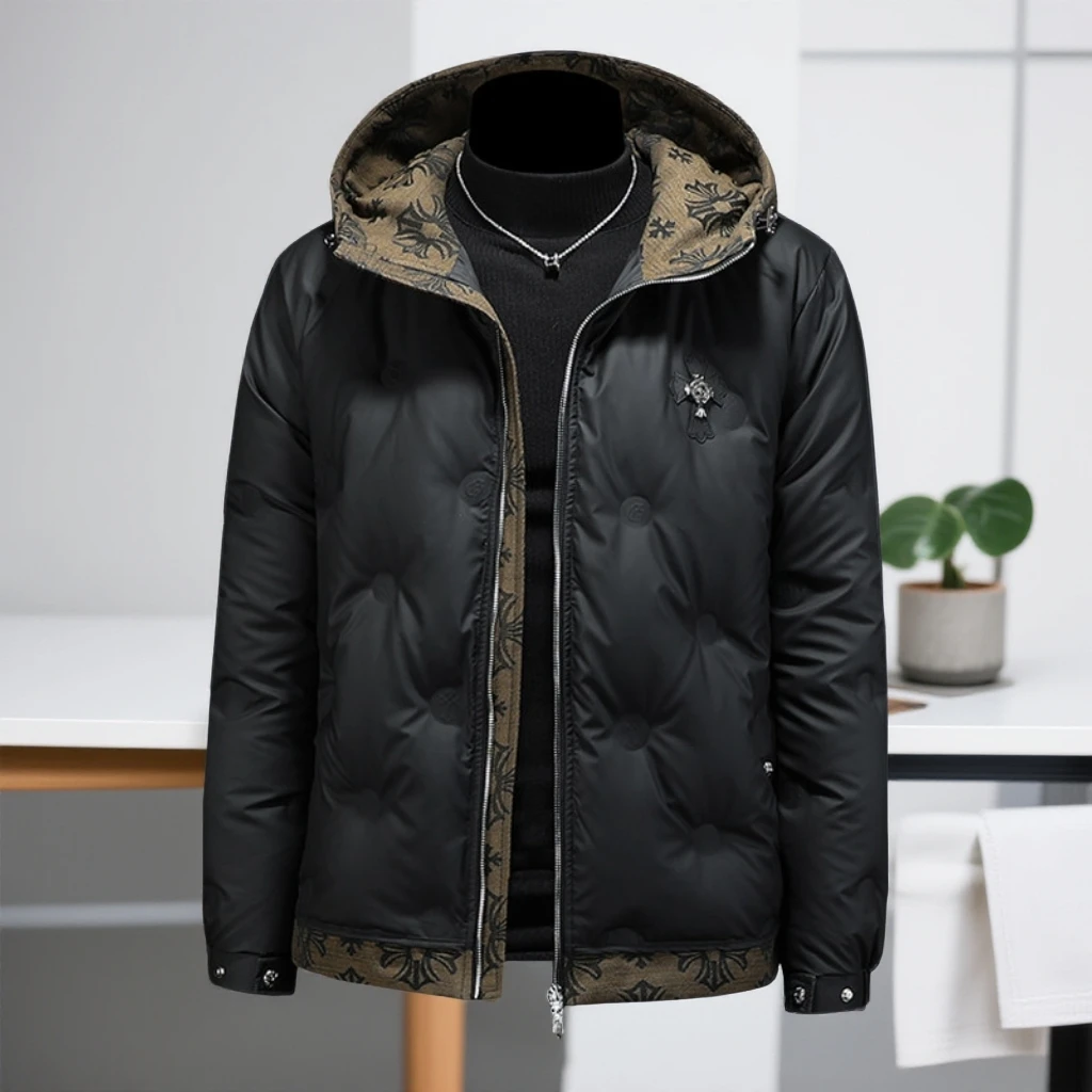 宾斯洛特时尚连帽羽绒服男士冬季新款潮牌徽章保暖防寒休闲外套潮