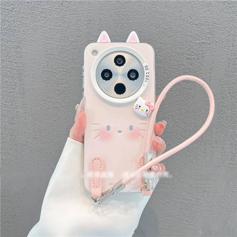 适用OPPOReno14/13proins风线条kitty挂绳壳FindX8Ultra简约vivos