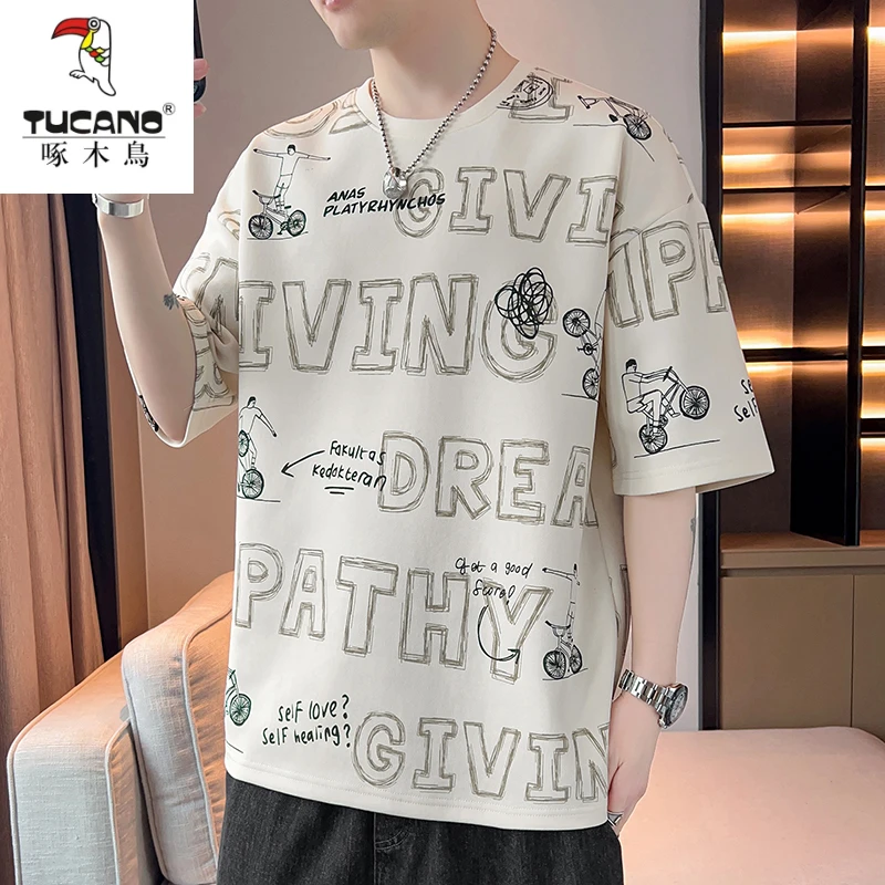 新款夏季男潮流宽松服潮牌学生休闲ins短袖T恤上衣圆领半袖T恤