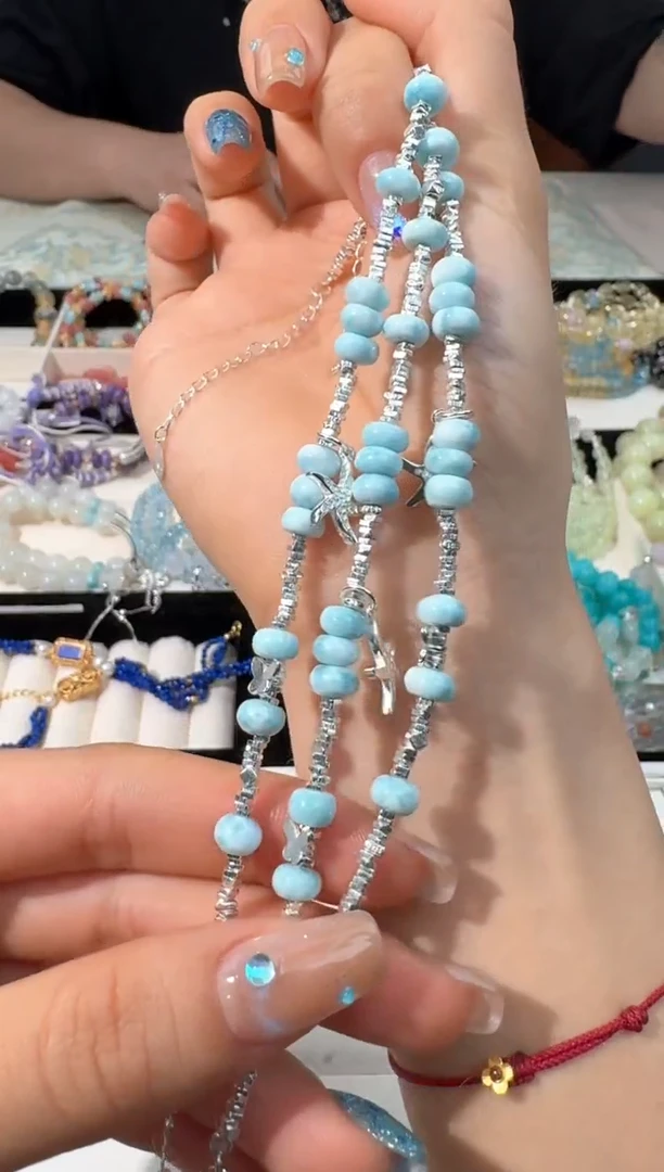 【闪购商品】针钠钙石（海纹石）手链银S925镶嵌I012海纹盘珠碎银款