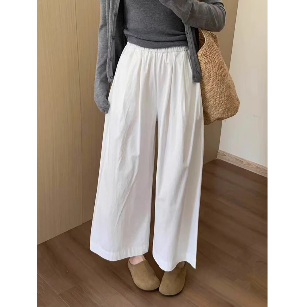 白色薄款阔腿裤夏季透气显瘦女裤高腰垂感休闲直筒裤韩系九分裤子