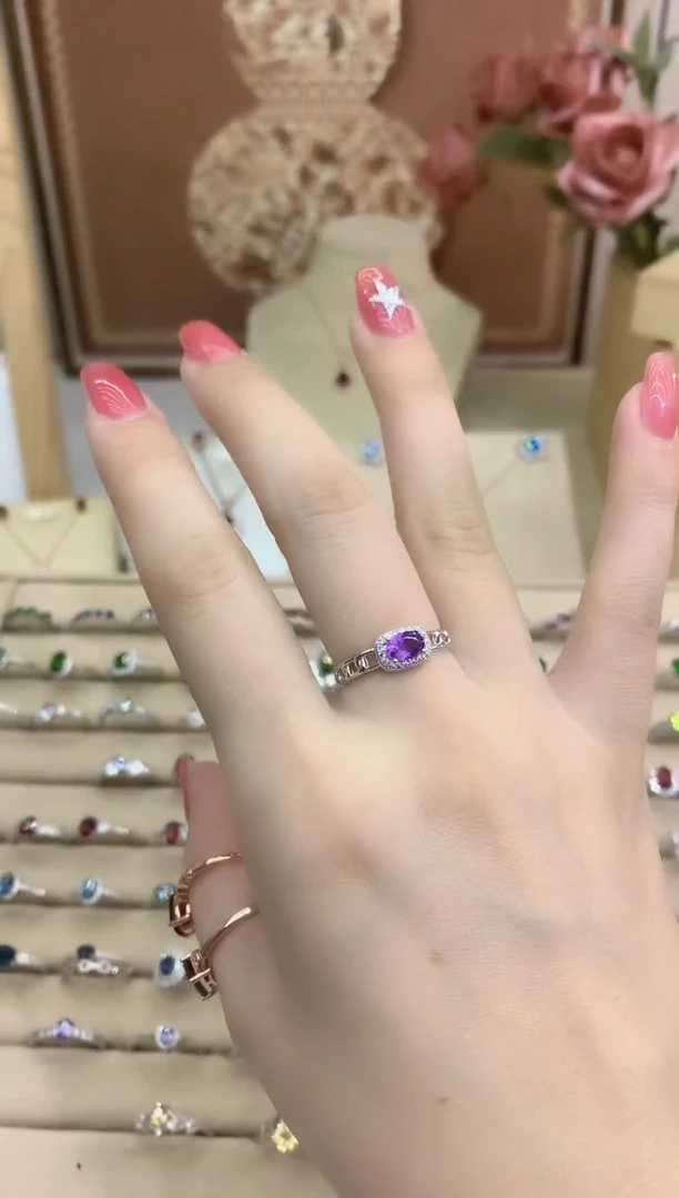 银S925镶嵌戒指水晶甄嬛紫水晶戒指