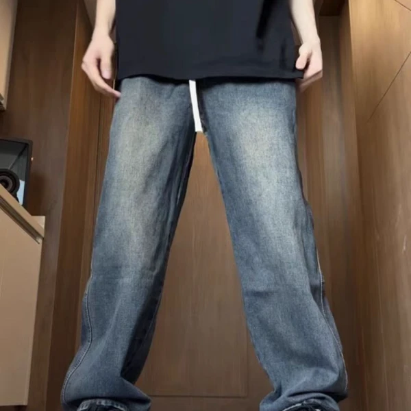 1801牛仔裤加厚直筒抽绳百搭