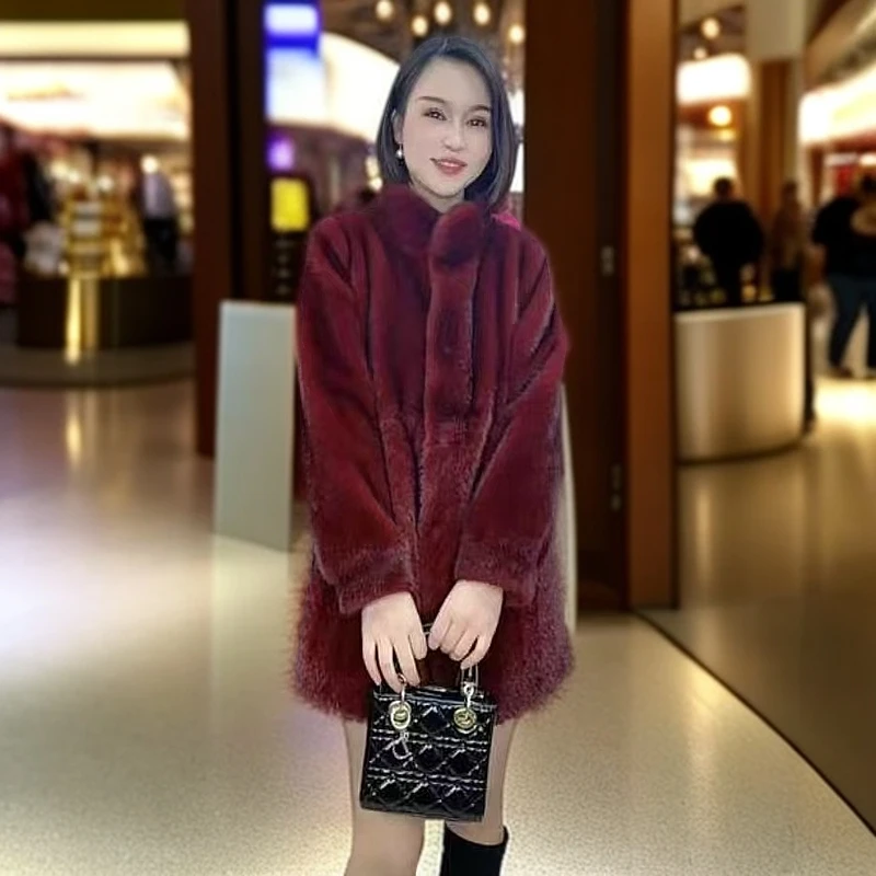 【淼姐高定8888】安哥拉红貂绒皮毛一体76厘米中长款外套百搭设计师