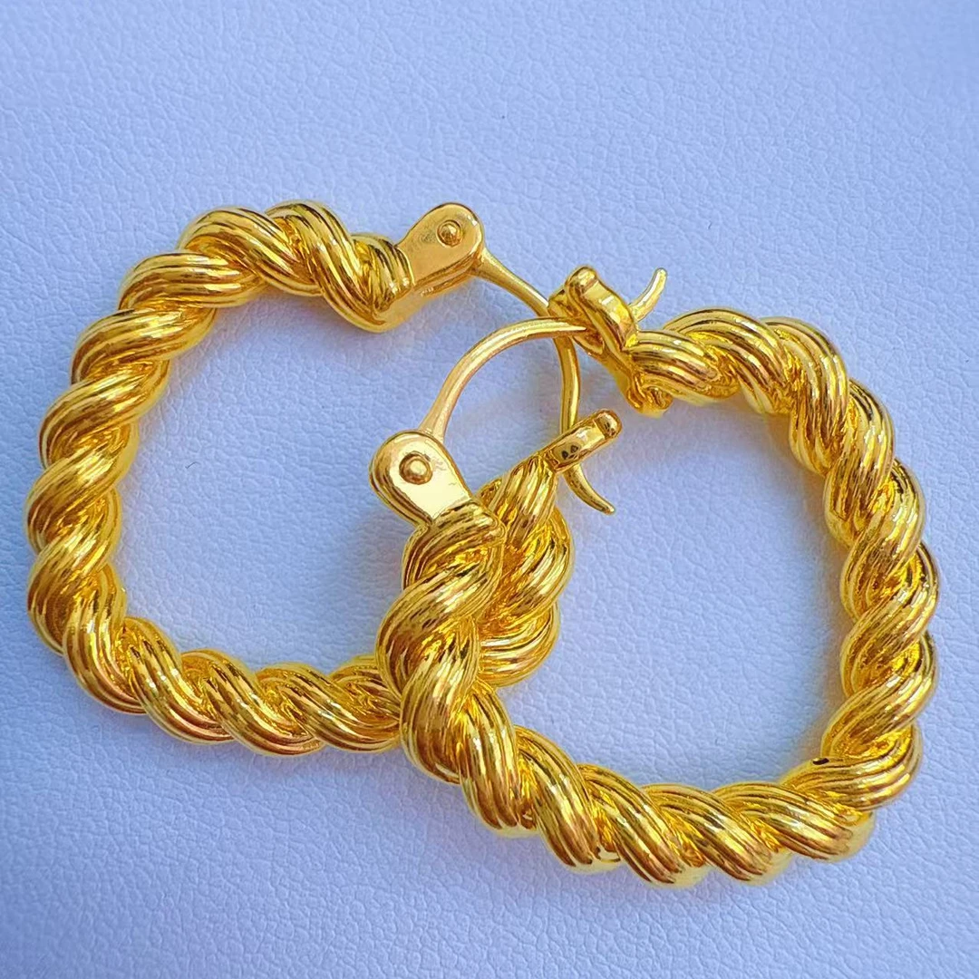 金灵王时尚黄金足金5D无氢工艺编绳爱心耳饰编织气质百搭经典