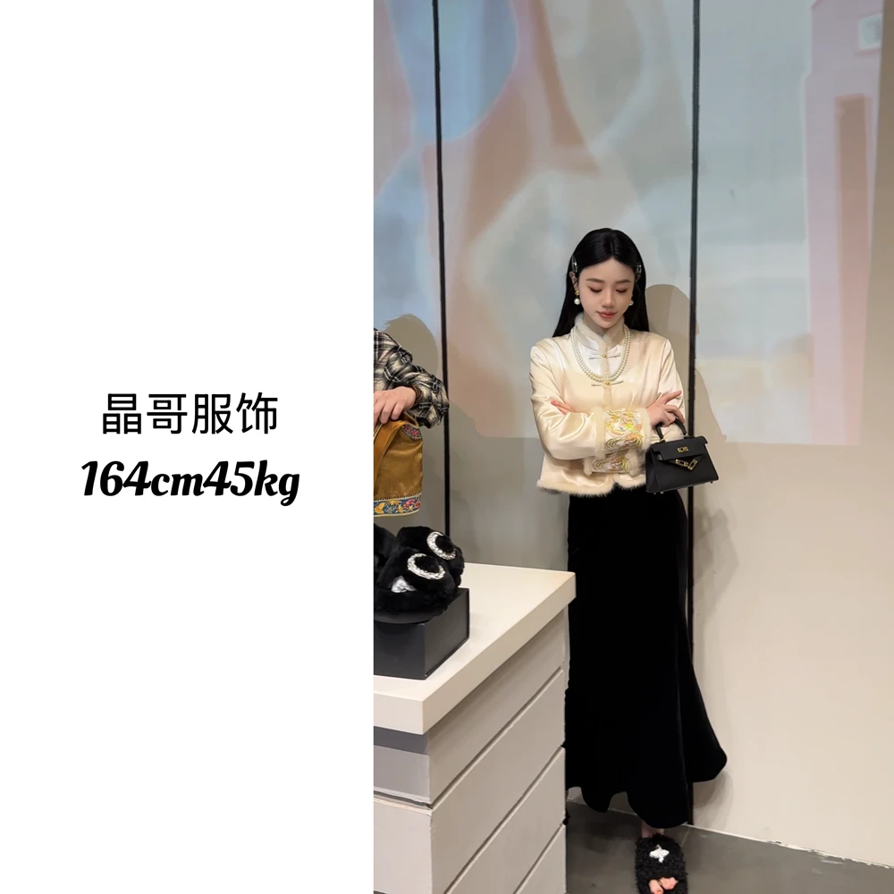 现货【玉锦】新中式水貂毛刺绣网红中国风立领冬季保暖棉服