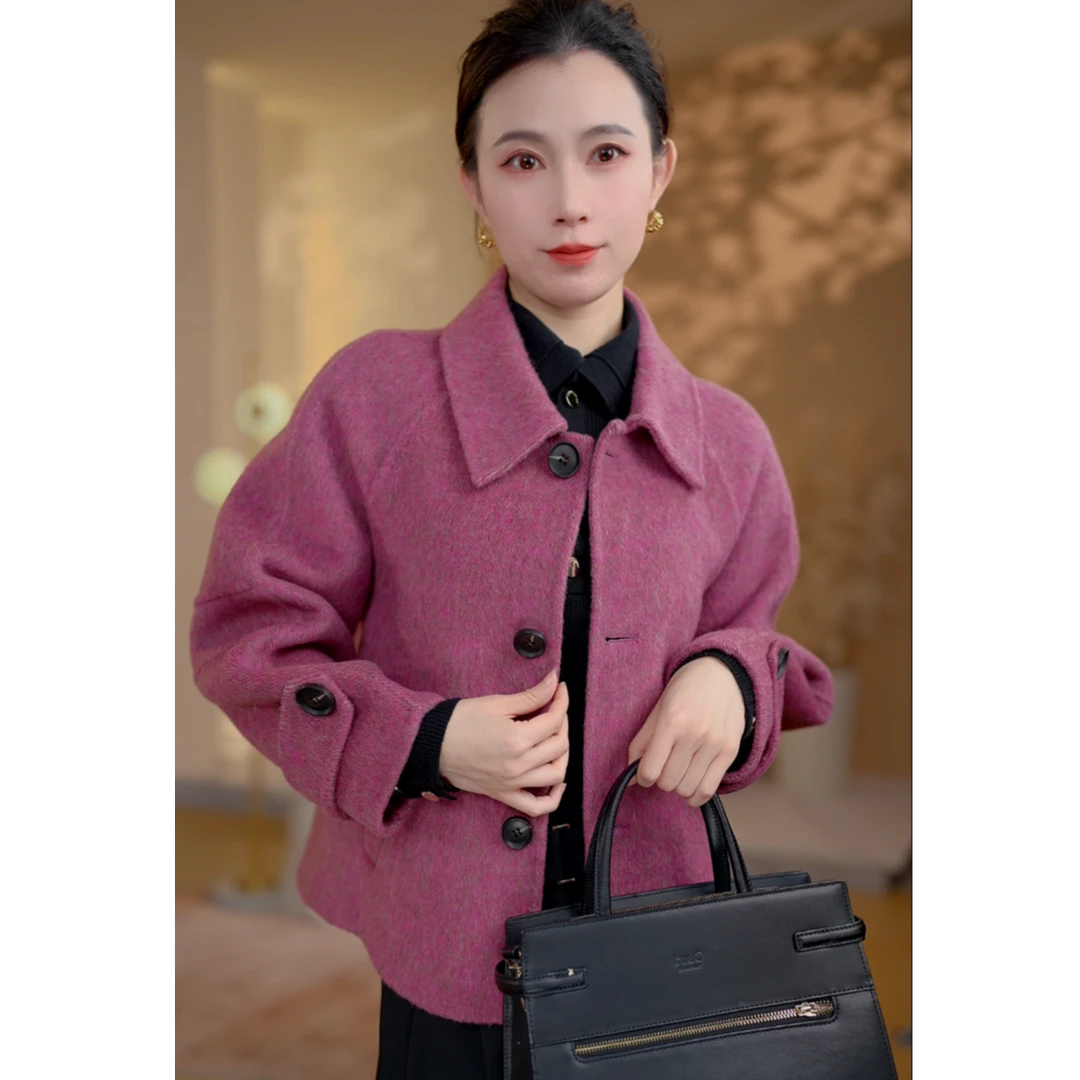 【妙璎羽】2025双面绒气质韩版宽松百搭娃娃领休闲三粒扣外套女2717