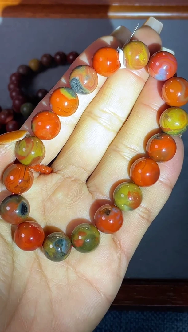 未镶嵌手串南红玛瑙N02大山包原矿三彩包浆单圈