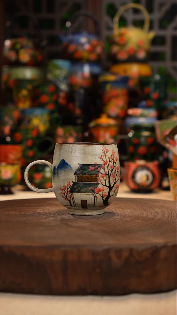 紫砂油画釉下彩手绘