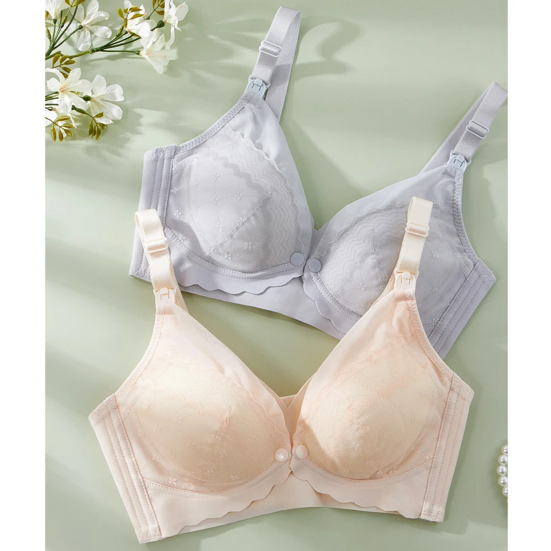 孕妇大码蕾丝内衣女大胸显小全罩杯薄款收副乳透气防下垂文胸