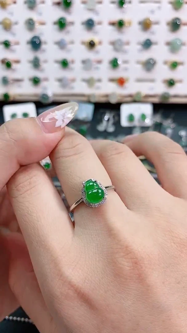 银S925镶嵌戒指翡翠天然翡翠
