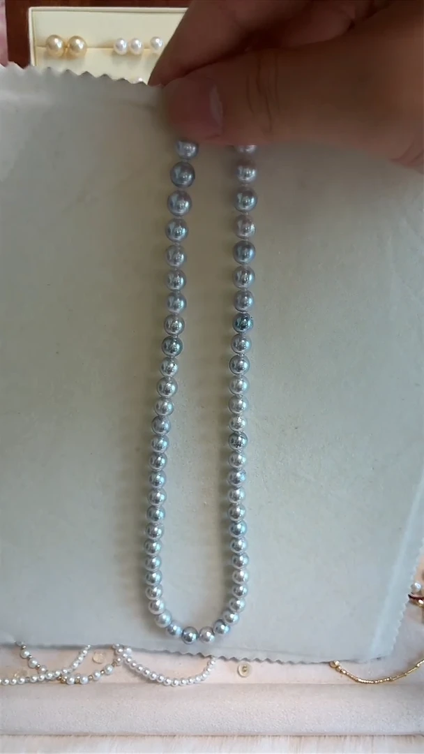 海水珍珠银S925镶嵌项链7-8真多麻