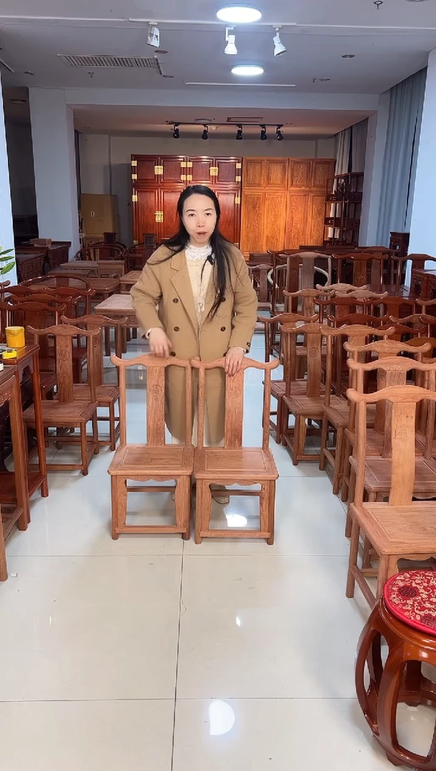 花梨木类端景台一对白胚小巴花小官帽椅34