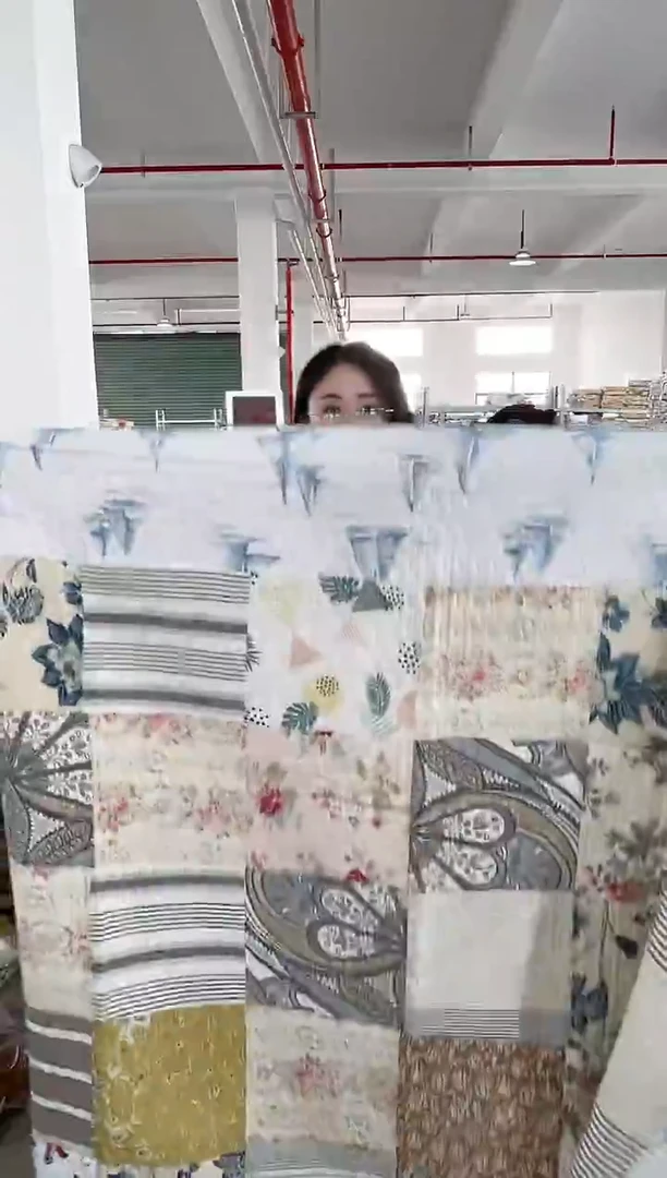 棉蓝色帆船拼接床盖
