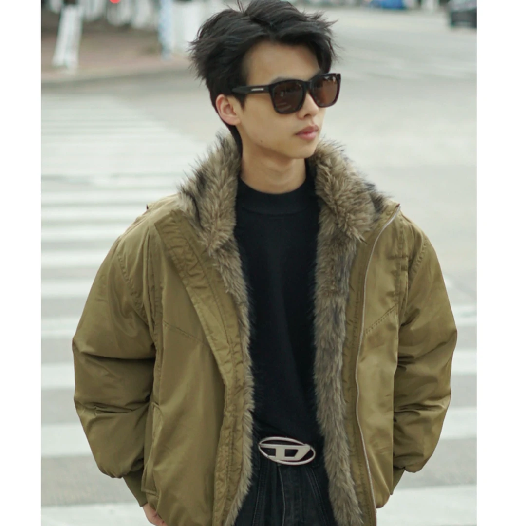 [JIANGMOYAN]冬装设计感毛领棉服百搭纯色高街立领保暖棉衣外套潮