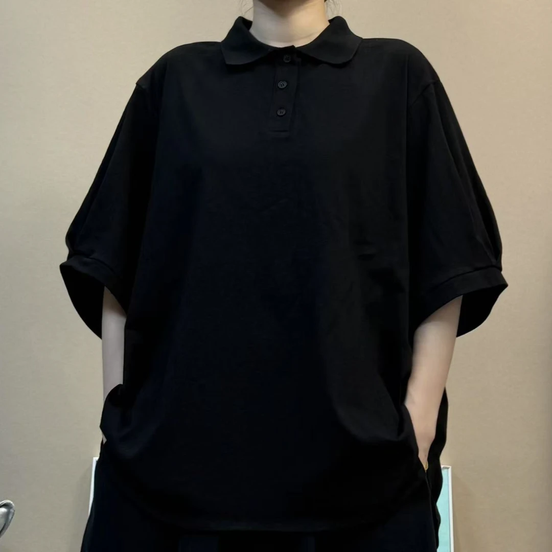 棉料灯笼袖拼接polo上衣女大版