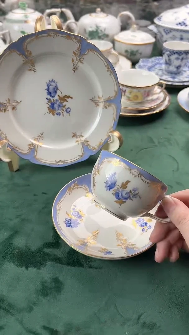 【闪购商品】瓷片KPM忧郁蓝小茶杯碟盘