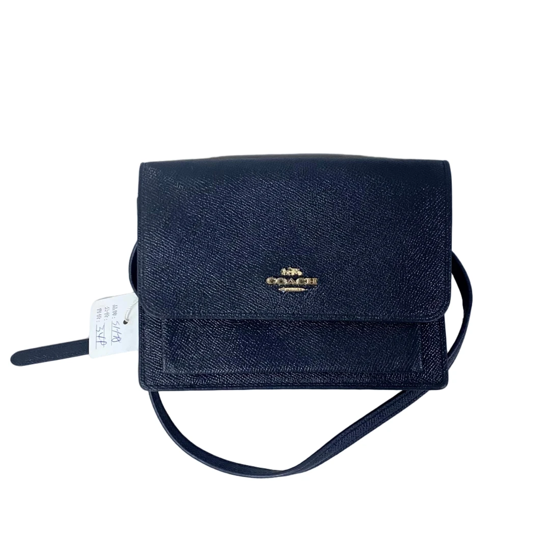 95新 COACH/蔻驰 黑色全皮单肩斜挎包肩包翻盖压纹经典SH-31077-A