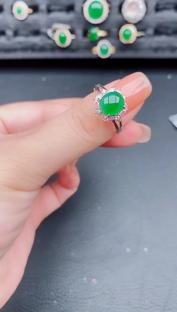 翡翠戒指银S925镶嵌天然a货翡翠233