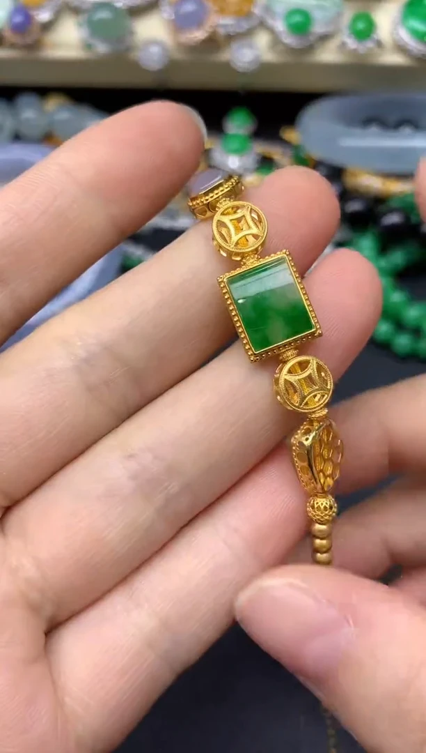 18K金镶嵌手链翡翠L*260-雪姐翡翠天天见