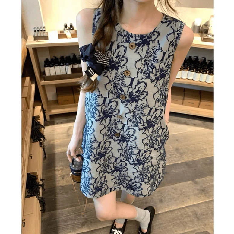 《江南绿松 》自带清冷感新中式水墨连衣裙复古高级A字背心裙短裙潮